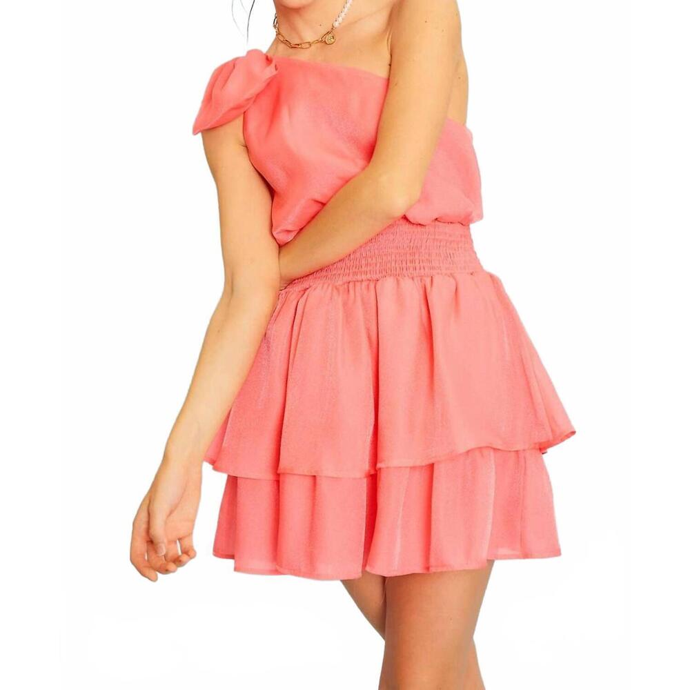 NEW MAINSTRIP one shoulder big bow mini dress in pink